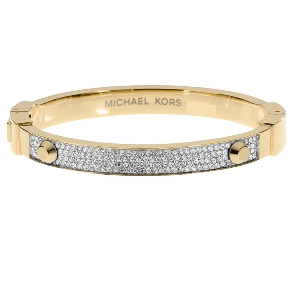 Gold Tone Crystal Pave Astor Stud Bangle